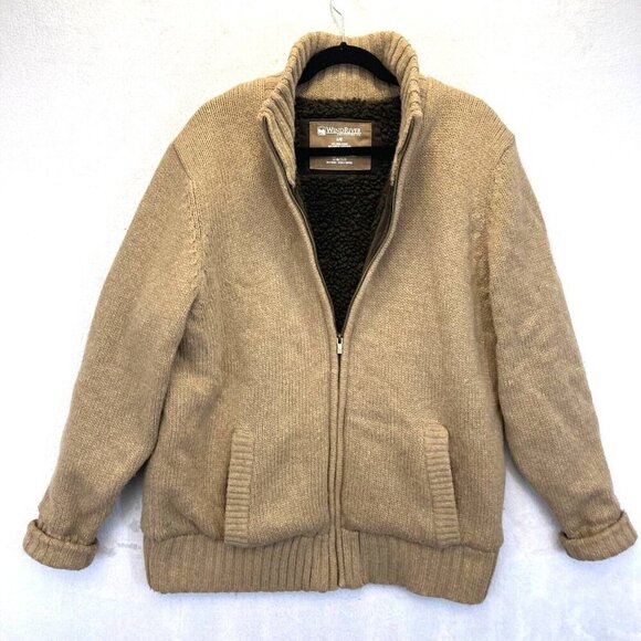 Wind River Mens Knit Wool Cardigan Size Large Knit Tan Full Zip Sherpa Grandpa - Picture 1 of 15